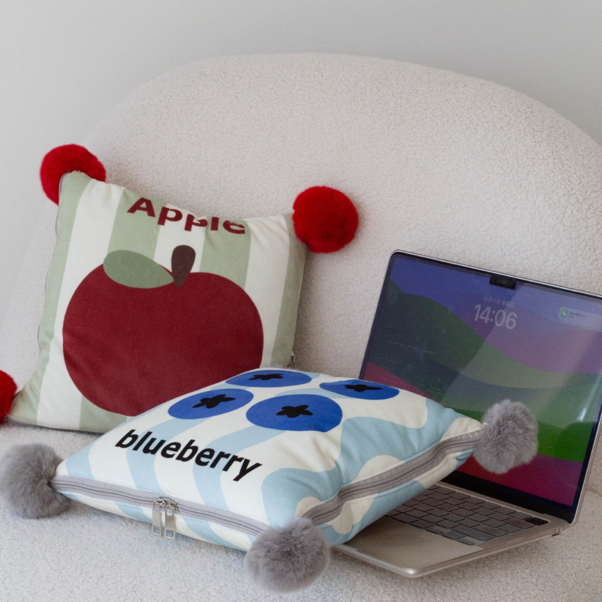 Red Apple Pattern Premium Plush Throw Pillow Blanket Combo – Versatile Sofa Cushion for Home and Car Use, Ideal for Naps and Lounging 3