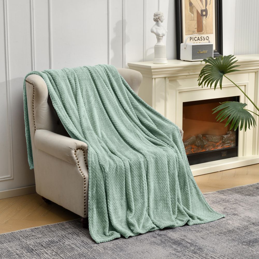 Grey Soft Flannel Jacquard Throw Blanket - Cozy Sofa & Bed Cover, Air Conditioning Blanket, 50 x 60 Inches, Elegant Solid Color 3
