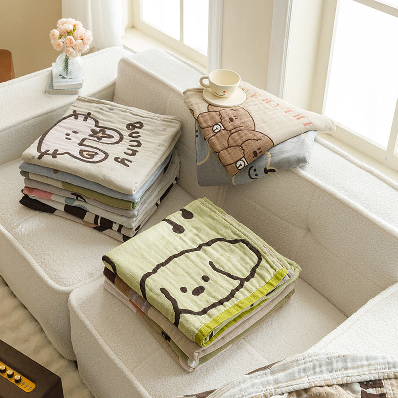 Green Cute Dog Pattern Soft and Absorbent 4-Layer Cotton Bath Towel for Adults and Children | Cartoon Design | 80*160 cm | Perfect for Bathing and Lounging 4