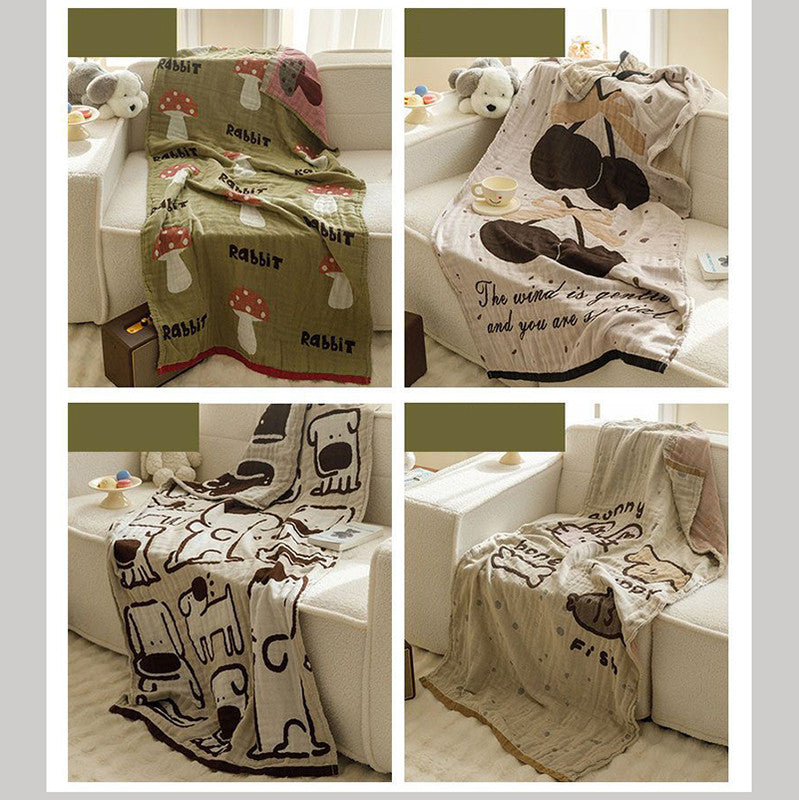 Green Cute Dog Pattern Soft and Absorbent 4-Layer Cotton Bath Towel for Adults and Children | Cartoon Design | 80*160 cm | Perfect for Bathing and Lounging 6