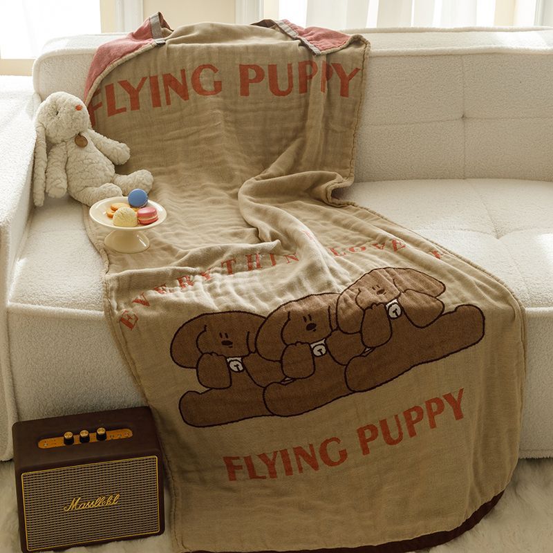 Green Cute Dog Pattern Soft and Absorbent 4-Layer Cotton Bath Towel for Adults and Children | Cartoon Design | 80*160 cm | Perfect for Bathing and Lounging 12