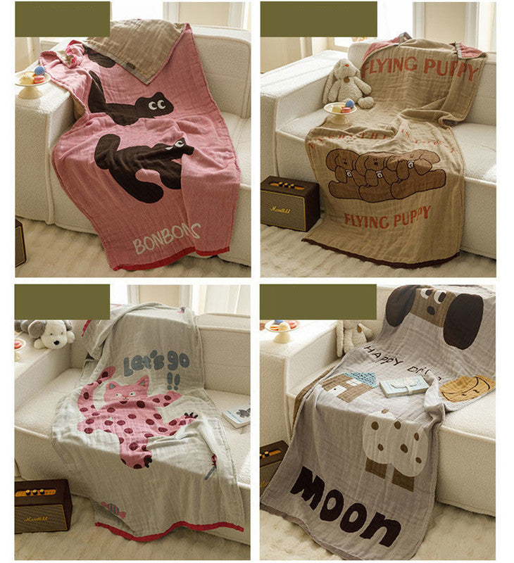 Brown animals Pattern Soft and Absorbent 4-Layer Cotton Bath Towel for Adults and Children | Cartoon Design | 80*160 cm | Perfect for Bathing and Lounging 7