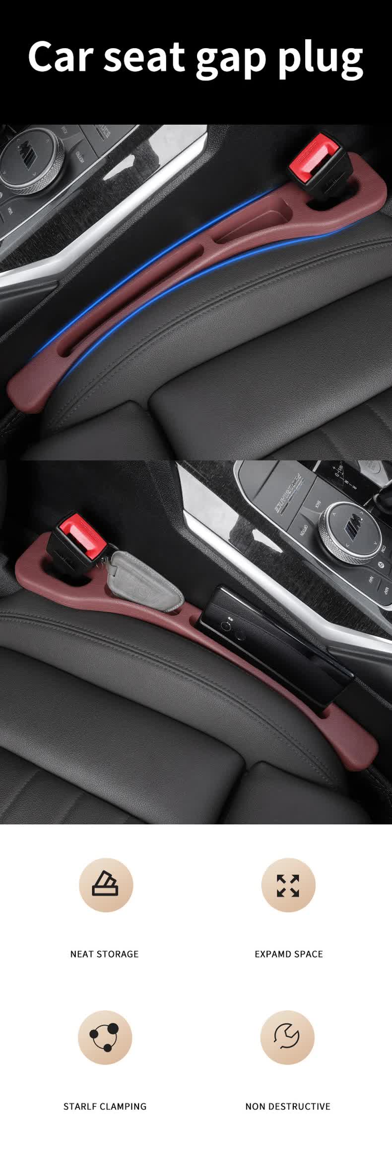 Black Car Seat Gap Filler – 2 Pieces Car Interior Storage Organizer for Front Seat Seam 8