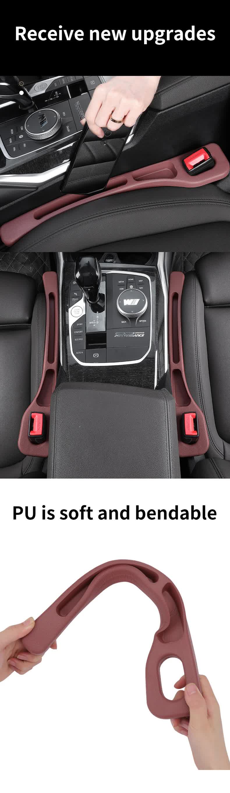 Red Car Seat Gap Filler - 2 Pieces Car Interior Storage Organizer for Front Seat Seam 7