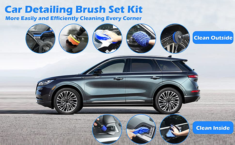 Blue 10-Piece Car Cleaning Kit – Complete Car Care Set with Towels, Brushes, Gloves, and Storage Bag 3