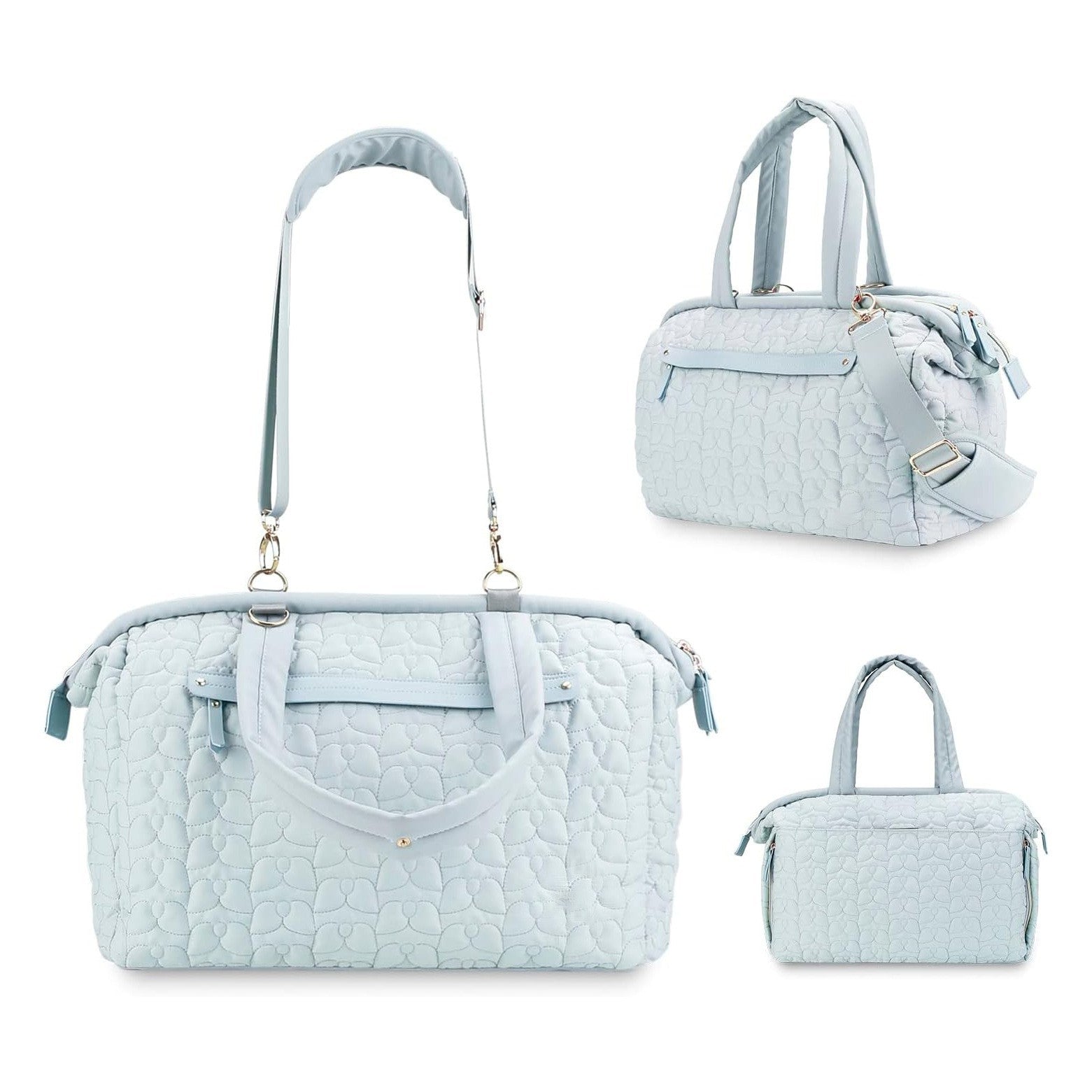 Blue Quilted Pattern Large Capacity Mummy Bag - Stylish Baby Diaper Bag for Moms, Baby Stroller Bag with Multiple Compartments 4