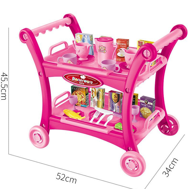 Pink Children's Pretend Play Kitchen Cart Set with Toys - Roleplay Cooking Set with Accessories - Educational Toy for Kids 5