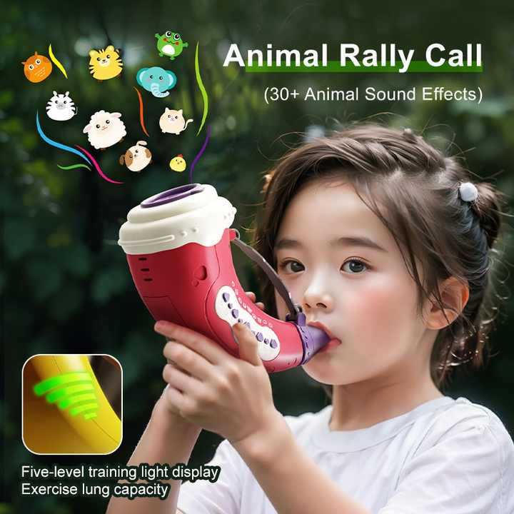 Pink Interactive Animal Sound Whistle Horn for Kids - Lung Capacity Training and 30+ Sound Effects Toy 3