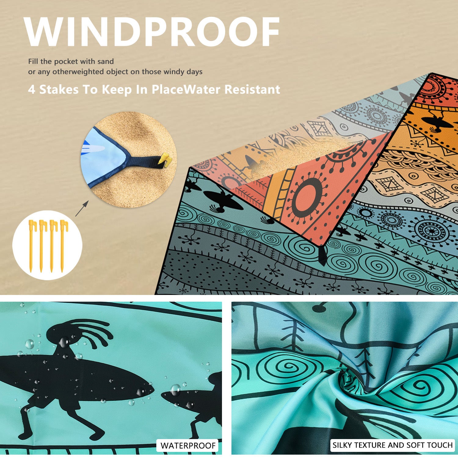 Style STD-001-29 Colorful Quick Dry Beach Mat Sand Proof Waterproof Outdoor Picnic Blanket - Compact & Lightweight 4