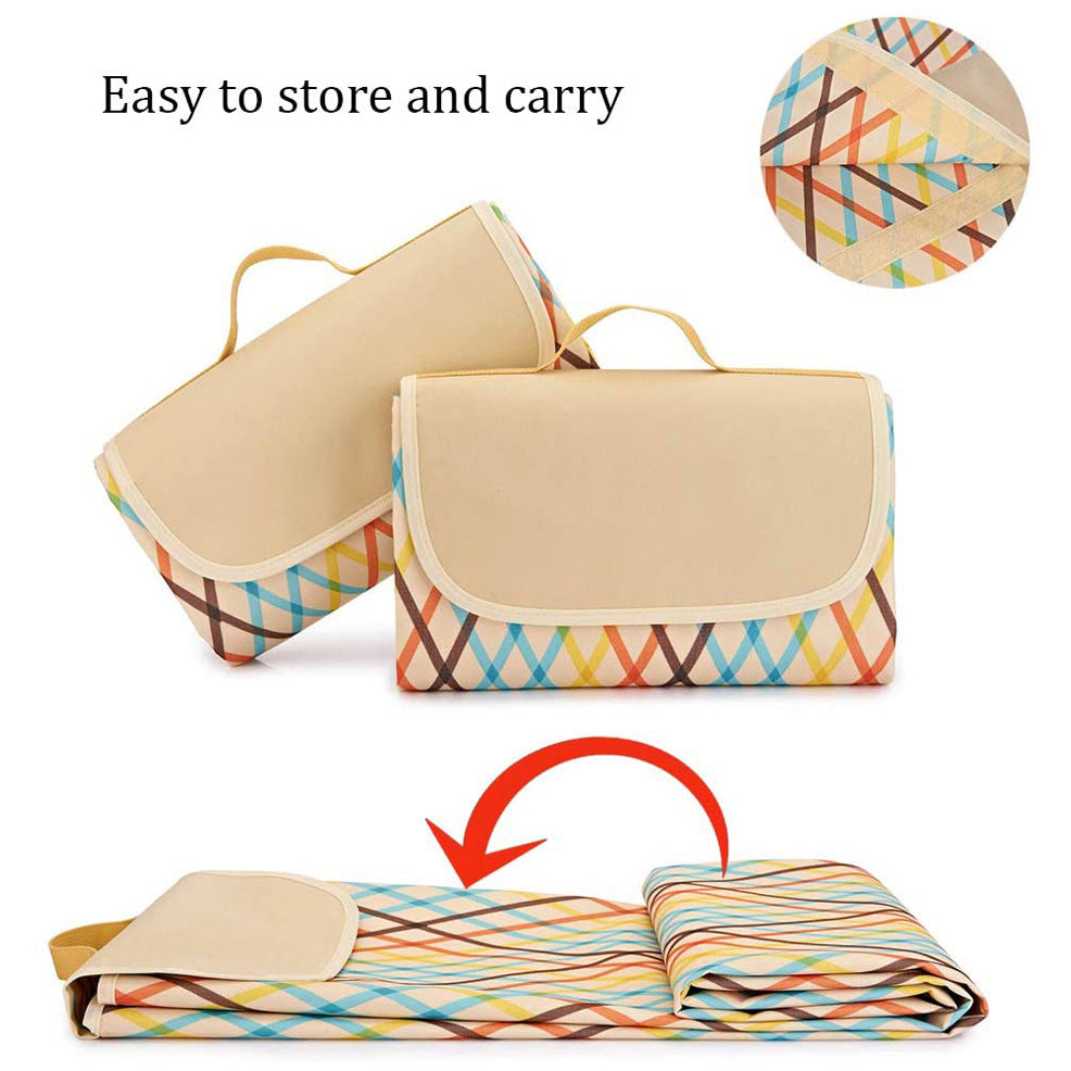 Blue Stripes Stitching Premium Picnic Mat - Extra Thick & Waterproof Oxford Cloth Camping Blanket - 145x180cm 3