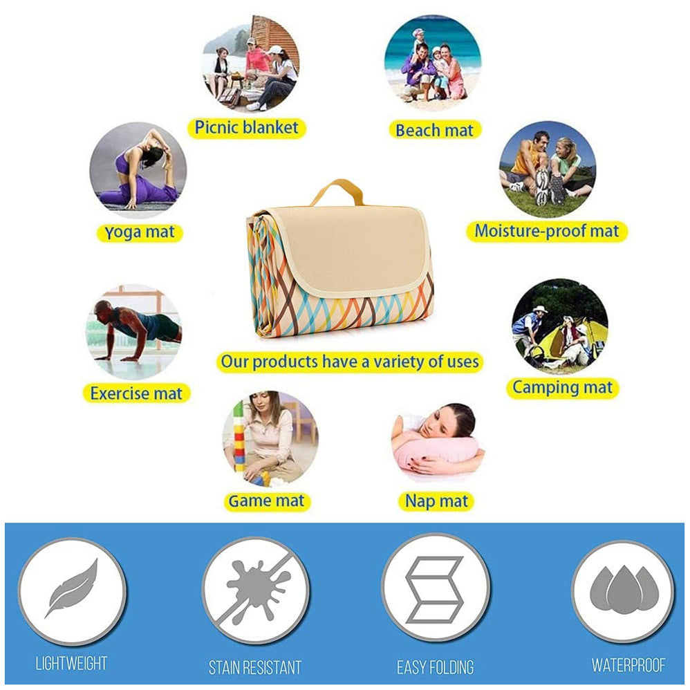 Yellow Stripes Stitching Premium Picnic Mat - Extra Thick & Waterproof Oxford Cloth Camping Blanket - 145x200cm 7