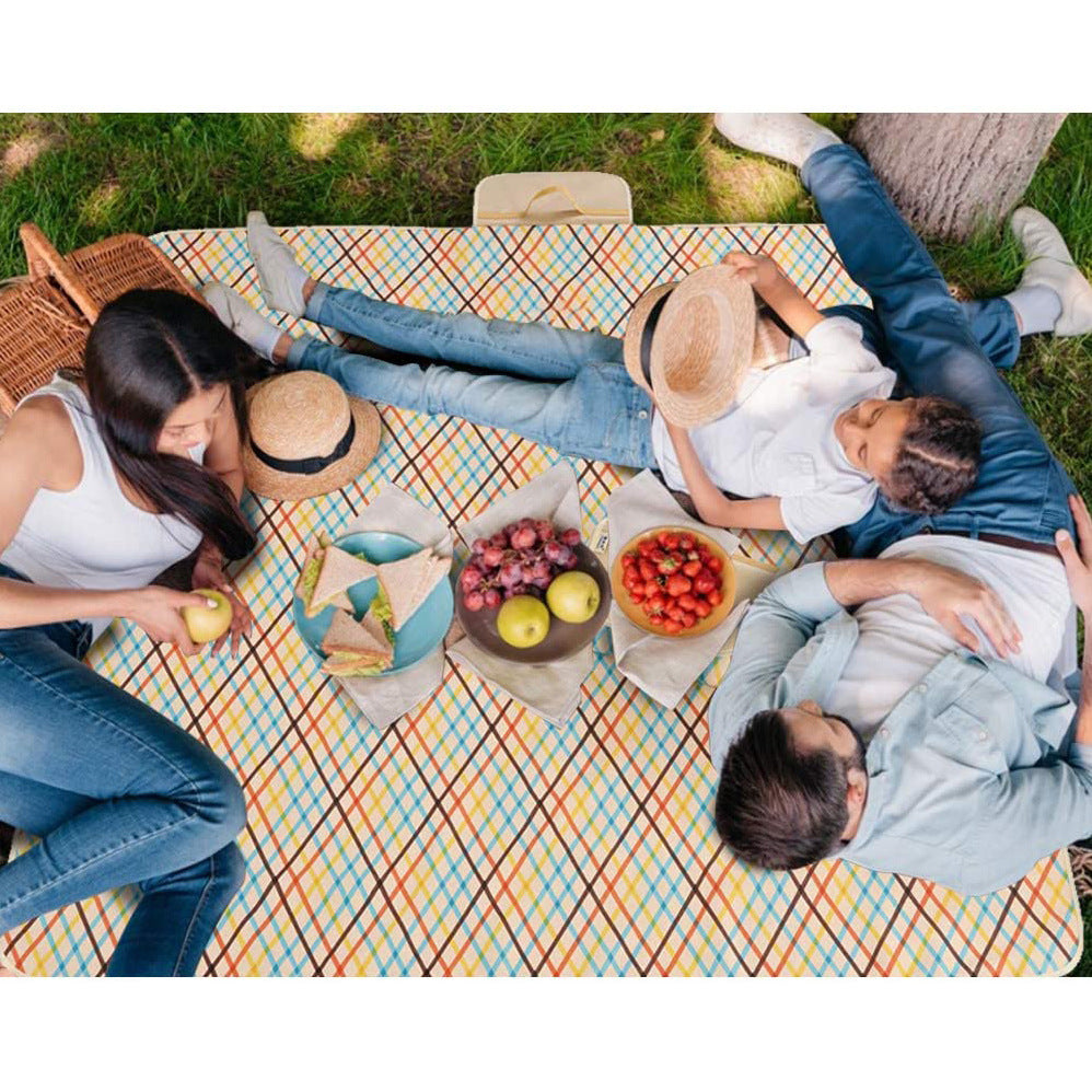 Red Stripes Stitching Premium Picnic Mat - Extra Thick & Waterproof Oxford Cloth Camping Blanket - 145x200cm 4