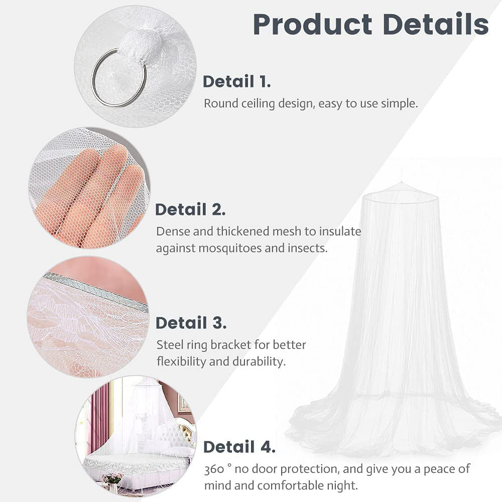 Pink Hanging Princess Bed Canopy Mosquito Net - Dome Bedding for Dorm Rooms & Bedrooms (Fits 1.8m-2m Beds) 5