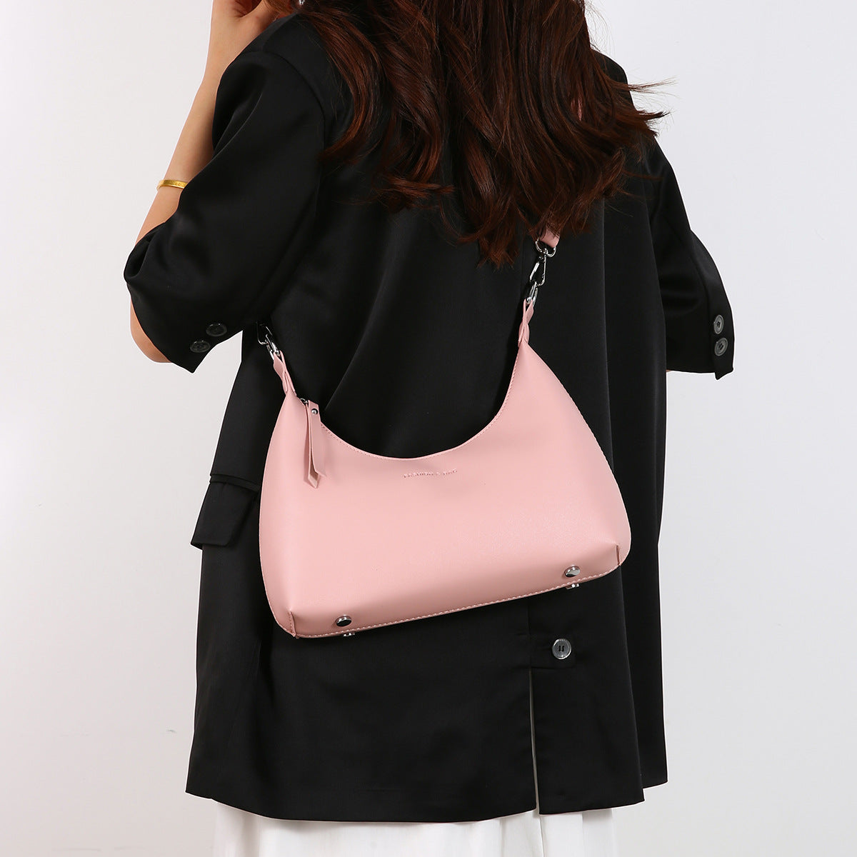 Pink Women's Trendy PU Leather Shoulder Bag - Fashionable Underarm Hobo Bag with Adjustable Strap 3