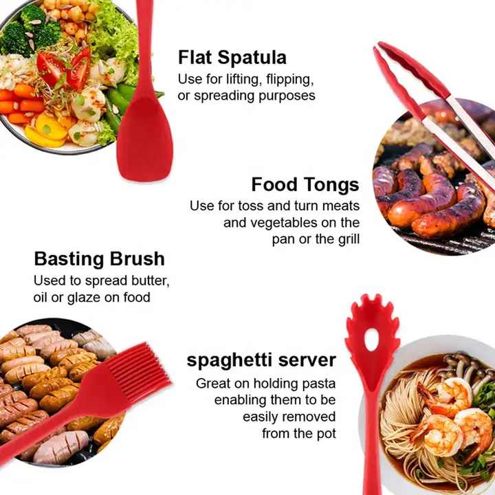 Red 10-Piece Premium Silicone Kitchen Utensil Set - Heat Resistant, Non-Stick Cookware 5