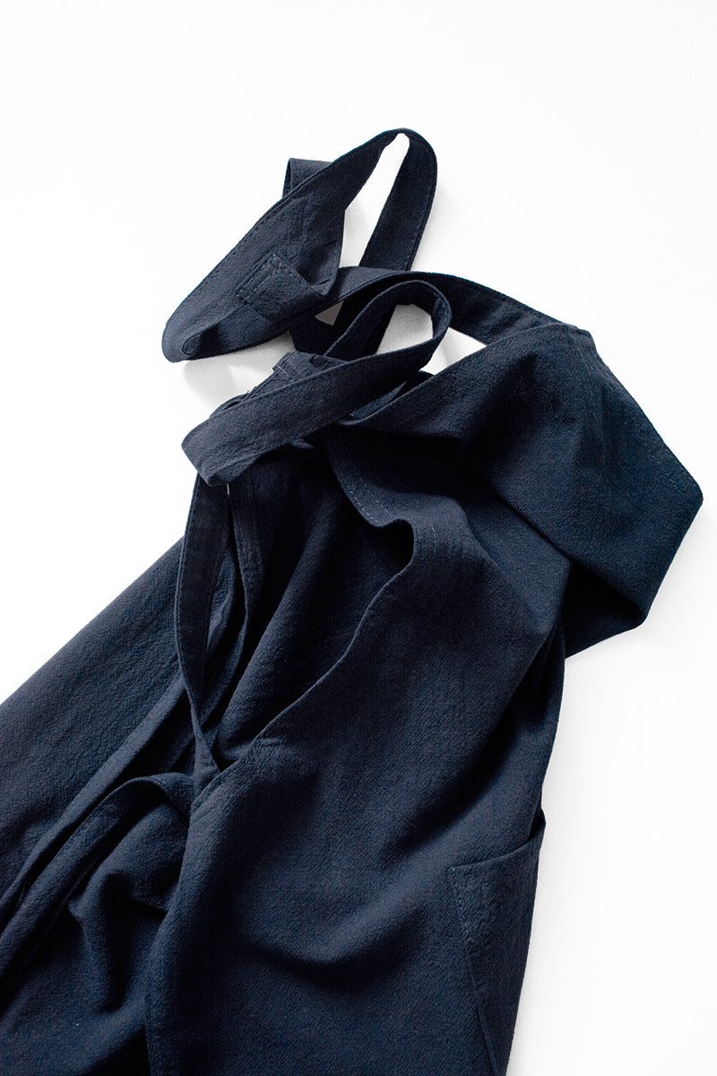 Blue Cotton Linen H-Back Apron - Solid Color Kitchen Cooking Apron with Pocket 6