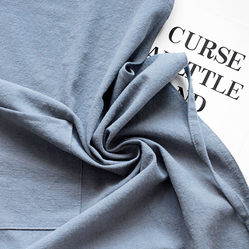 Grey Cotton Linen H-Back Apron - Solid Color Kitchen Cooking Apron with Pocket 4