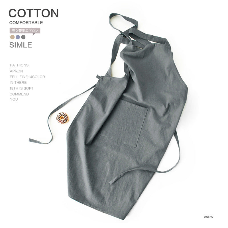 Off White Cotton Linen H-Back Apron - Solid Color Kitchen Cooking Apron with Pocket 3