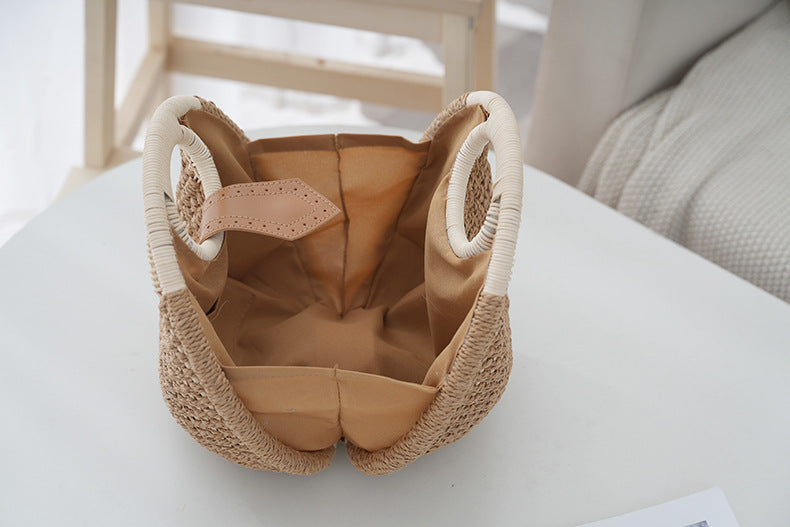 Brown Boho Circle Straw Bag - Stylish Woven Tote with Round Handles 3