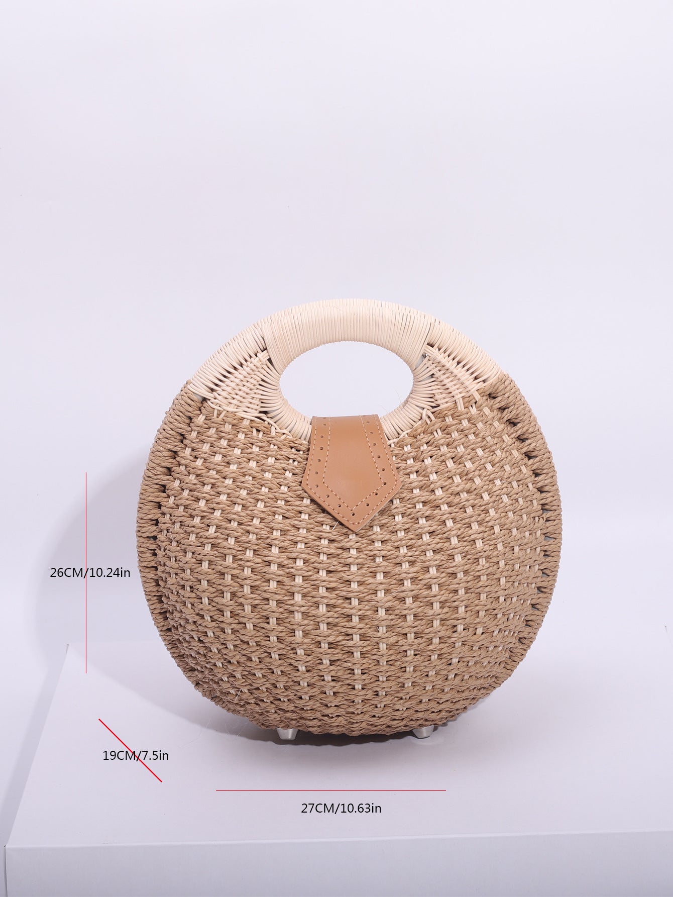 Brown Boho Circle Straw Bag - Stylish Woven Tote with Round Handles 6