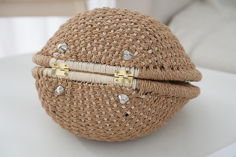 Yellow Boho Circle Straw Bag - Stylish Woven Tote with Round Handles 5