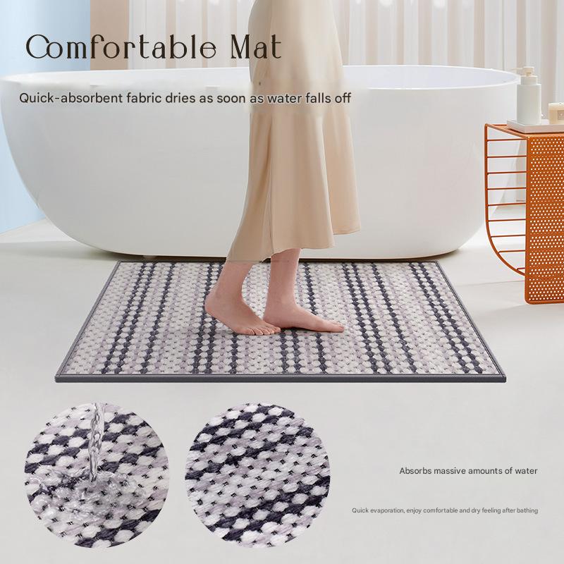 Black Safe & Dry Bathroom Mat - Non-Slip Absorbent Bath Rug 50x80cm 3