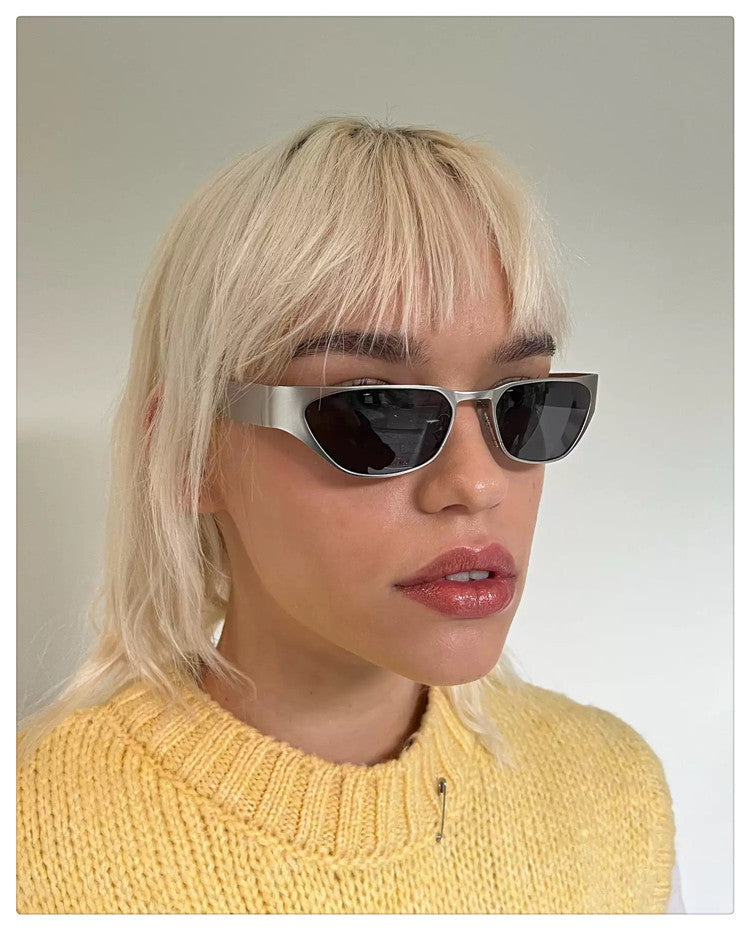 Silver Frame Blue Film Retro Cat Eye Sunglasses - Metal Frame, UV400 Protection 5