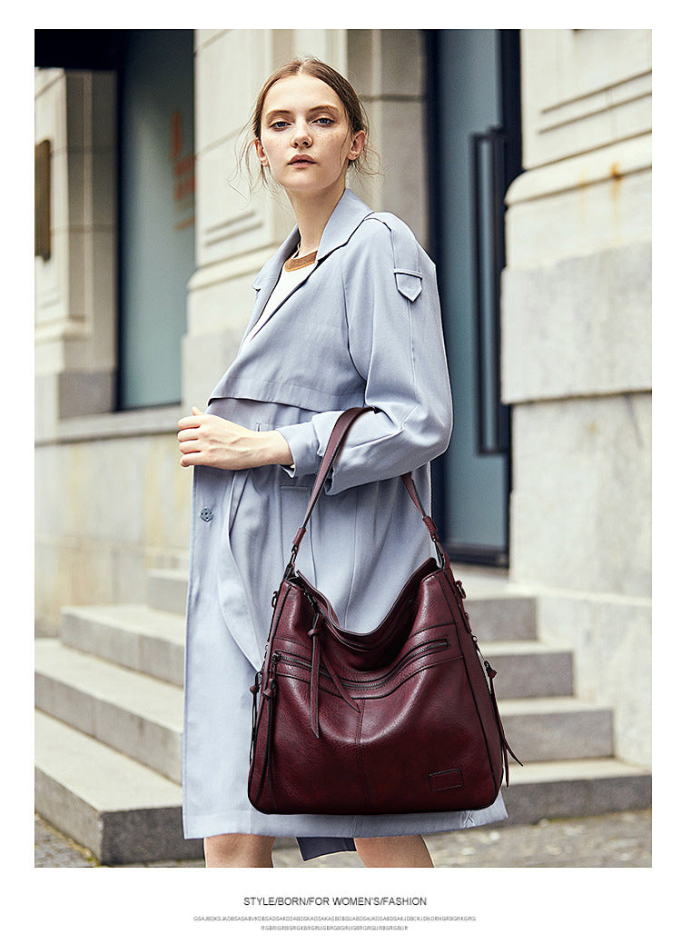 Black Spacious & Stylish  PU Leather Tote Bag -  Versatile Shoulder/Crossbody 3