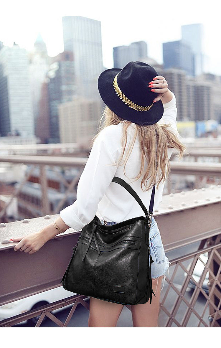 Black Spacious & Stylish  PU Leather Tote Bag -  Versatile Shoulder/Crossbody 4