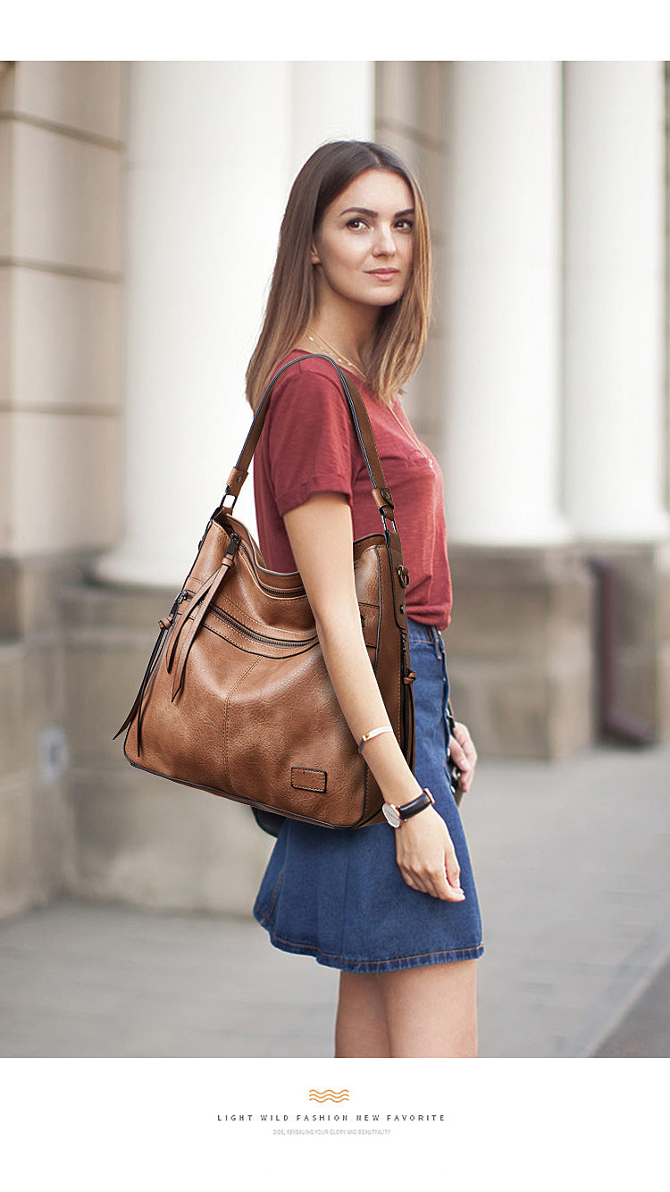 Dark Red Spacious & Stylish  PU Leather Tote Bag -  Versatile Shoulder/Crossbody