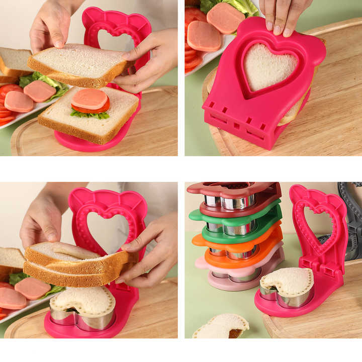 3 Pcs Grey Heart Sandwich Maker Sealer - DIY Toast Pocket Bread Cutter & Sealer Mold (PP + 304 Stainless Steel) 6
