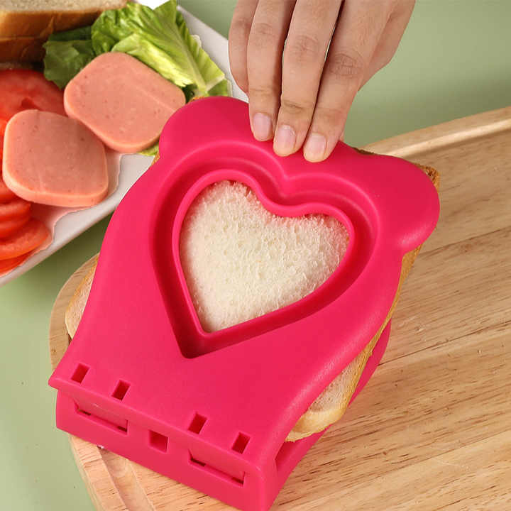 3 Pcs Blue Heart Sandwich Maker Sealer - DIY Toast Pocket Bread Cutter & Sealer Mold (PP + 304 Stainless Steel) 4