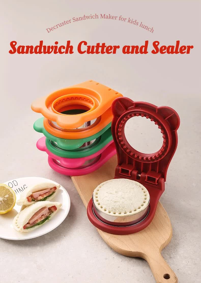 3 Pcs Pink Round Sandwich Sealer & Cutter - Safe Hand Guard Design, DIY Pocket Bread Mold 5