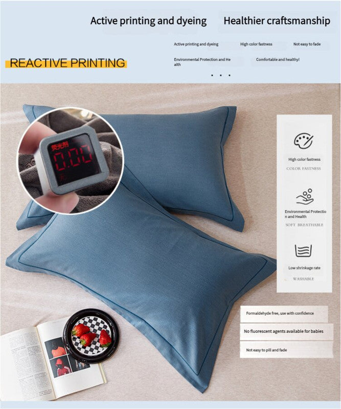 Blue Pure Cotton Flannel Pillowcase Set - Soft, Thickened, Solid Color (Pair, 48x74cm) 4