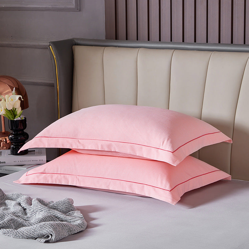 Light Pink Pure Cotton Flannel Pillowcase Set - Soft, Thickened, Solid Color (Pair, 48x74cm)