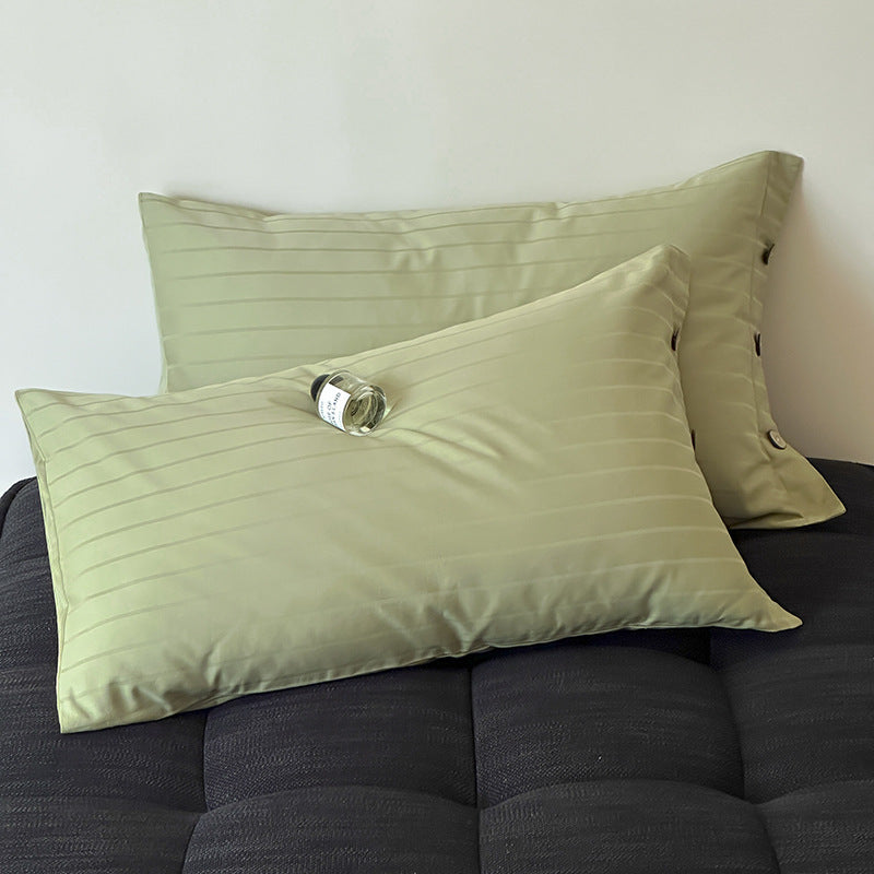 Dark Green Wide Stripes Long Staple Cotton Sateen Pillowcase Set - Jacquard Striped, Pure Cotton, 48x74cm (Pair)