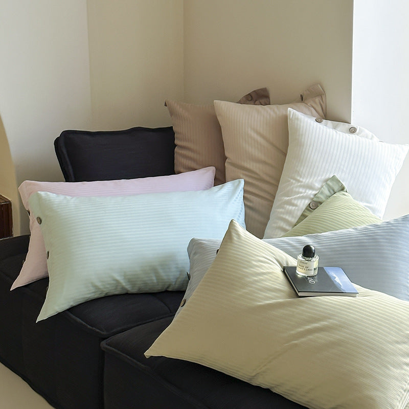 Off White Wide Stripes Long Staple Cotton Sateen Pillowcase Set - Jacquard Striped, Pure Cotton, 48x74cm (Pair) 4