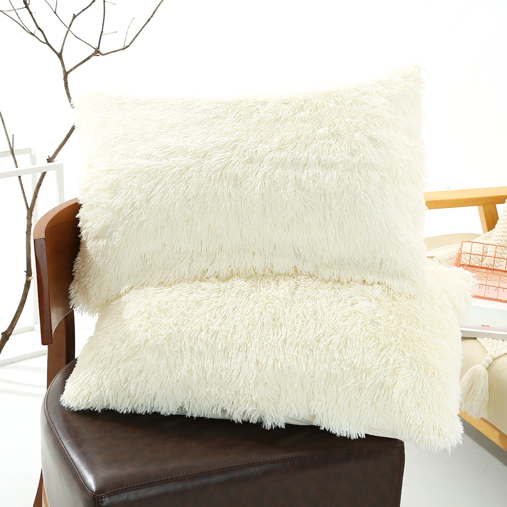 Milky White Faux Fur Pillowcase Set - Crystal Velvet Plush Throw Pillow Covers, Bedding Accent (50x70cm, Pair)