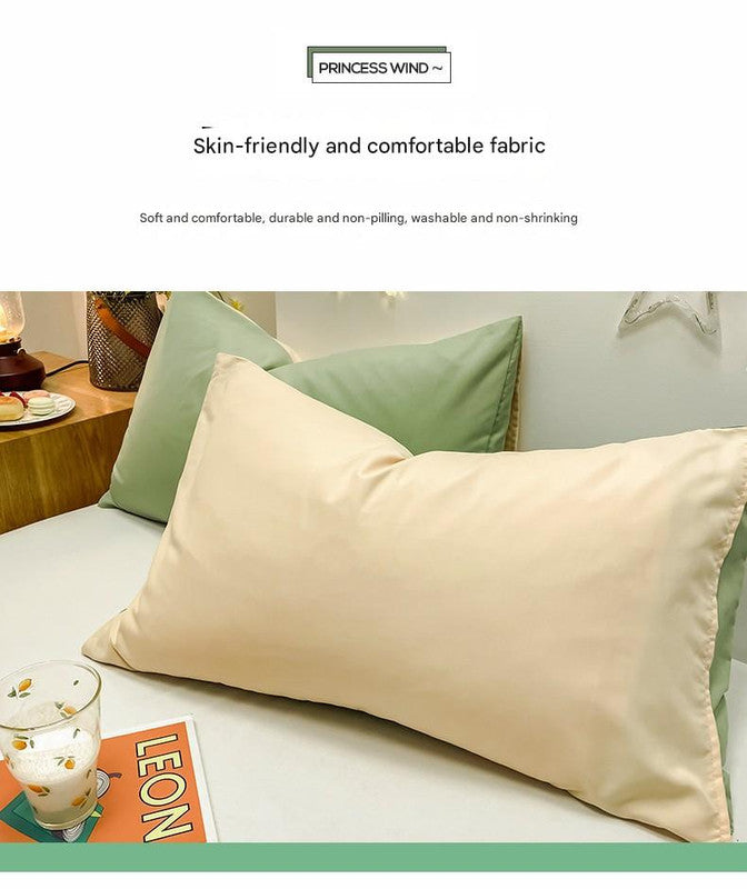 Green And Grey Washed Cotton Pillowcase Set - Solid Color, Simple Two-Tone Design, 48x74cm (Pair) 4