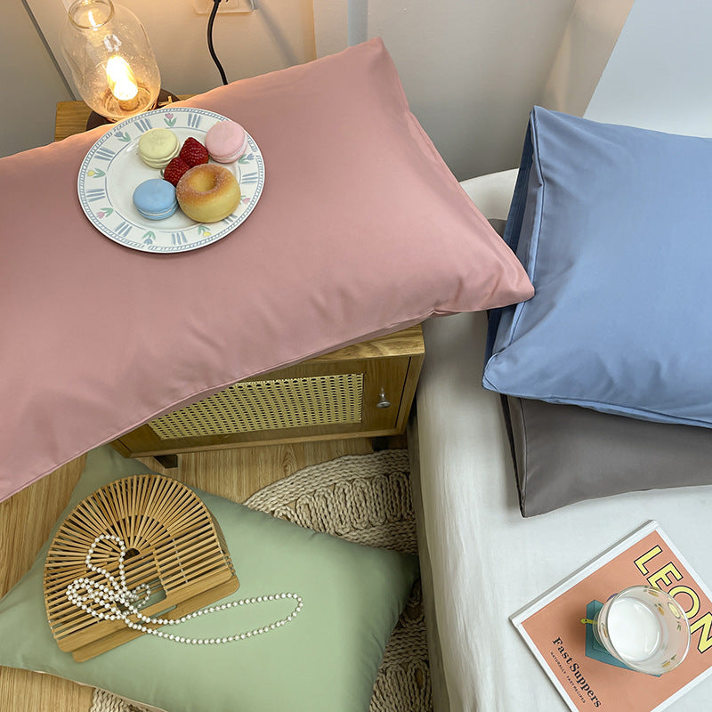 Light Blue And Grey Washed Cotton Pillowcase Set - Solid Color, Simple Two-Tone Design, 48x74cm (Pair) 3