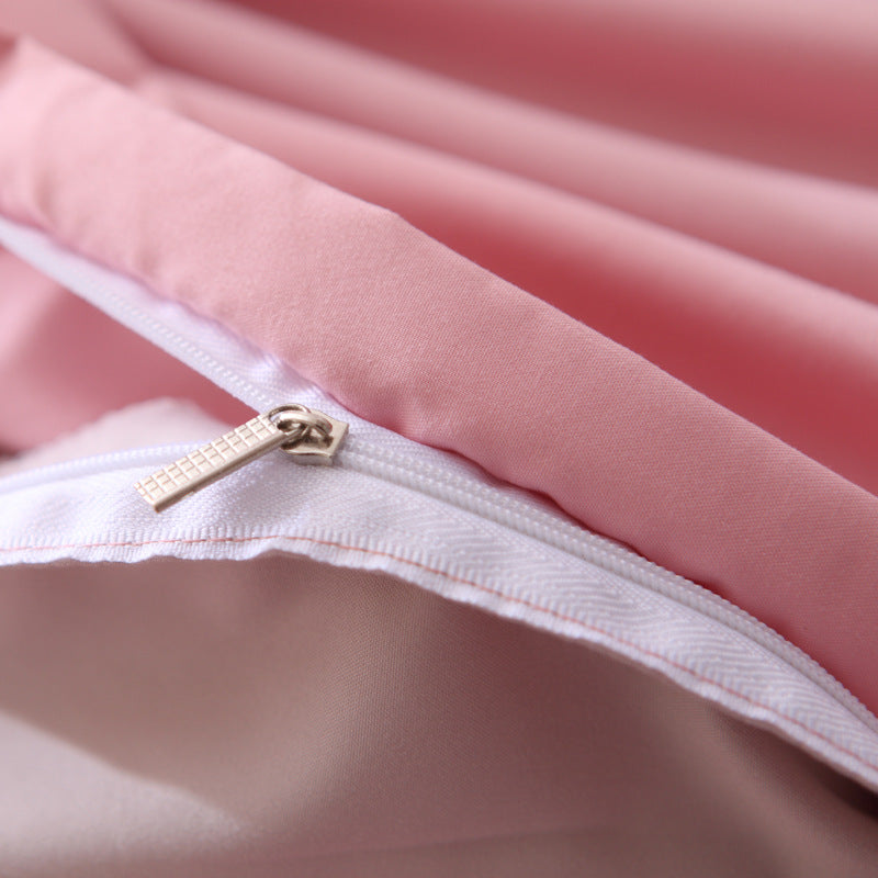 Gray And Pink Stitching Ultra-Soft Solid Color 4-Piece Bedding Set - Queen Size(Suitable for 2m bed) 6