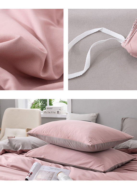 Brown And Khaki Stitching Ultra-Soft Solid Color 4-Piece Bedding Set - Queen Size(Suitable for 2m bed) 3