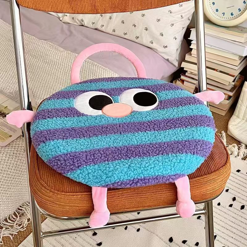 Blue And Purple Stripes Cute Cartoon Round Memory Foam Seat Cushion - Detachable & Washable