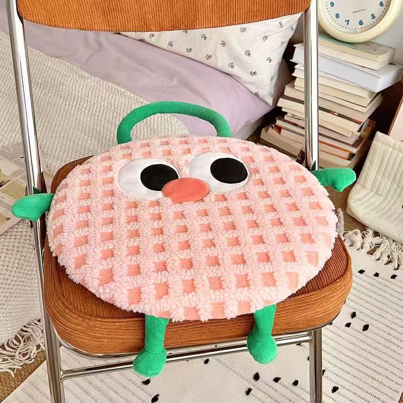 Pink Plaid Cute Cartoon Round Memory Foam Seat Cushion - Detachable & Washable