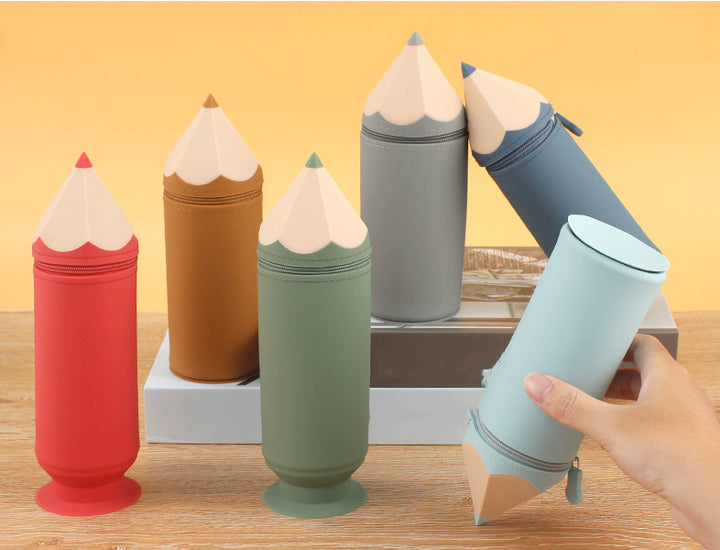 Grey Creative Silicone Pencil Case - High-Value Stationery  - Large Capacity Desk Organizer 3