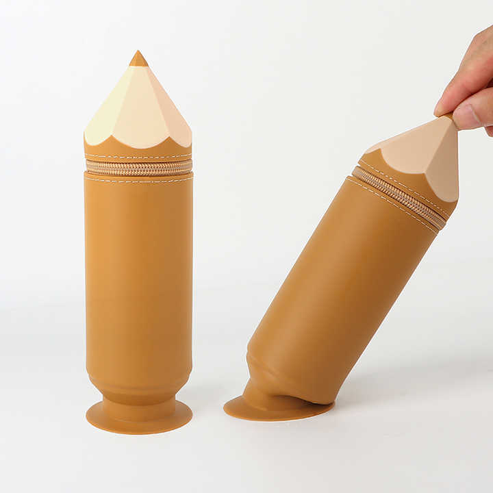 Brown Creative Silicone Pencil Case - High-Value Stationery  - Large Capacity Desk Organizer 3