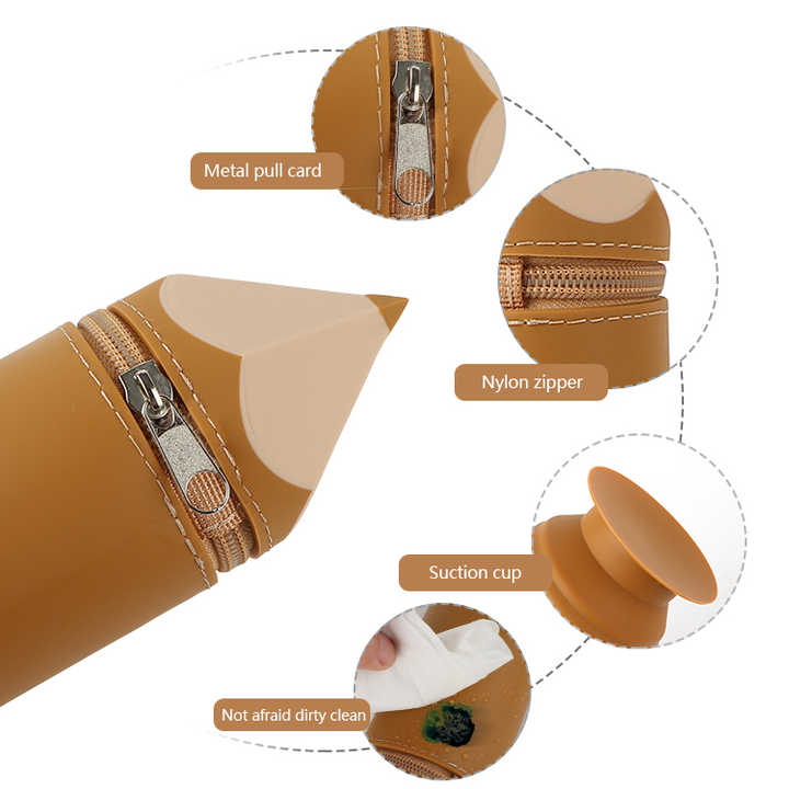 Brown Creative Silicone Pencil Case - High-Value Stationery  - Large Capacity Desk Organizer 6