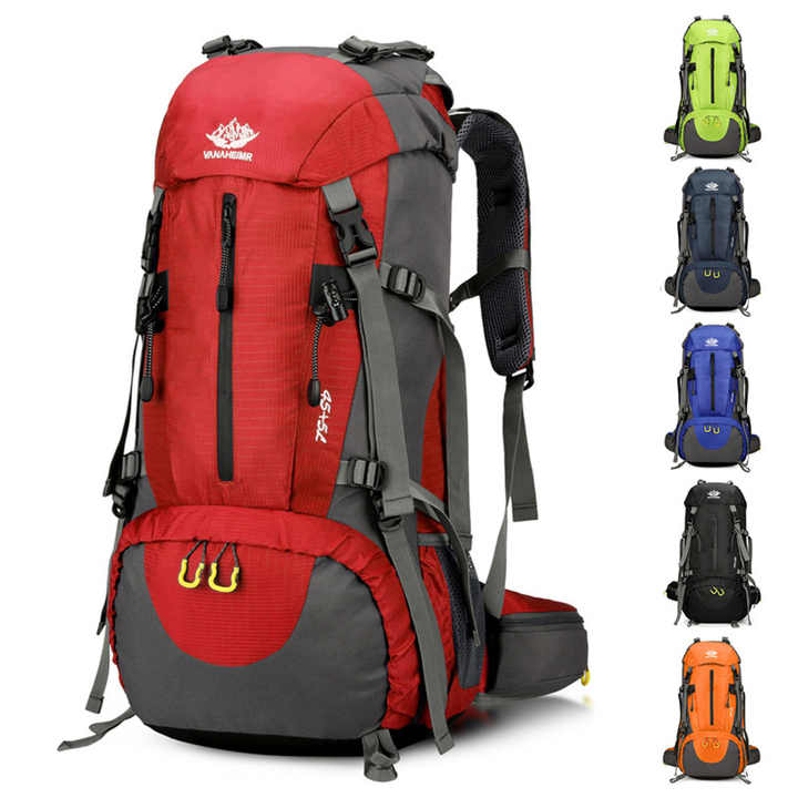 Red High-Capacity Nylon Hiking Backpack - Durable, Multi-Functional Outdoor Travel Pack