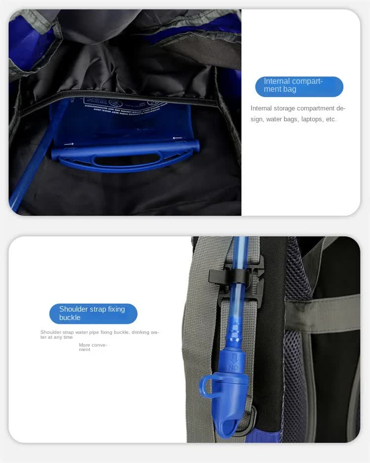 Blue High-Capacity Nylon Hiking Backpack - Durable, Multi-Functional Outdoor Travel Pack 5