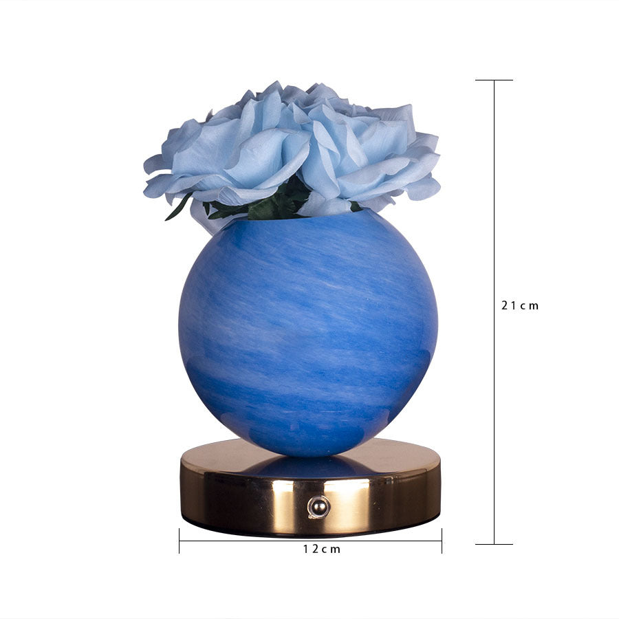 Blue Dreamy Rose Planet Lamp Night Light - Elegant 21cm USB-Charged 3-Color Touch Dimming Decor Gift 4